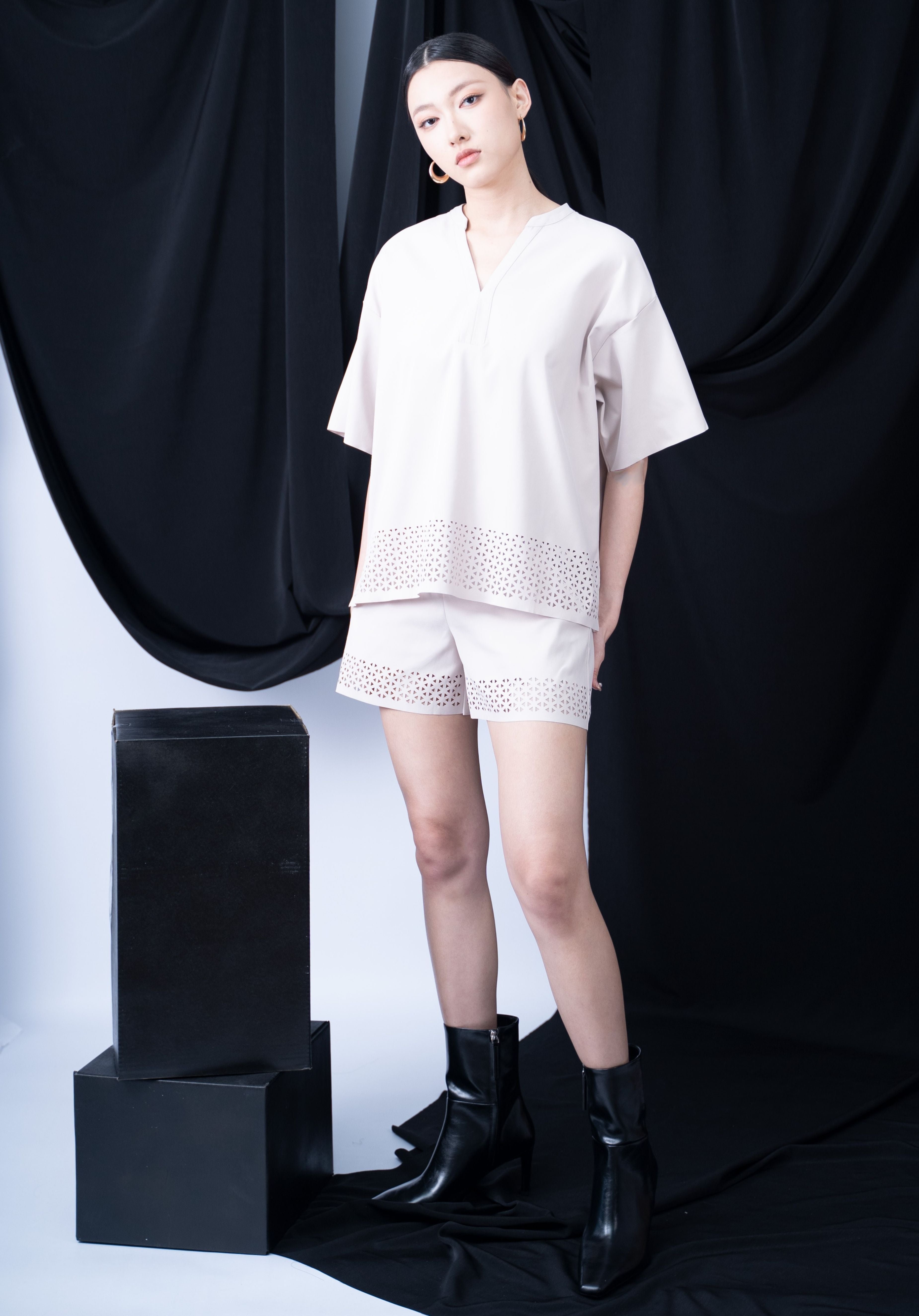 Petal Laser Cut Short Sleeve Top