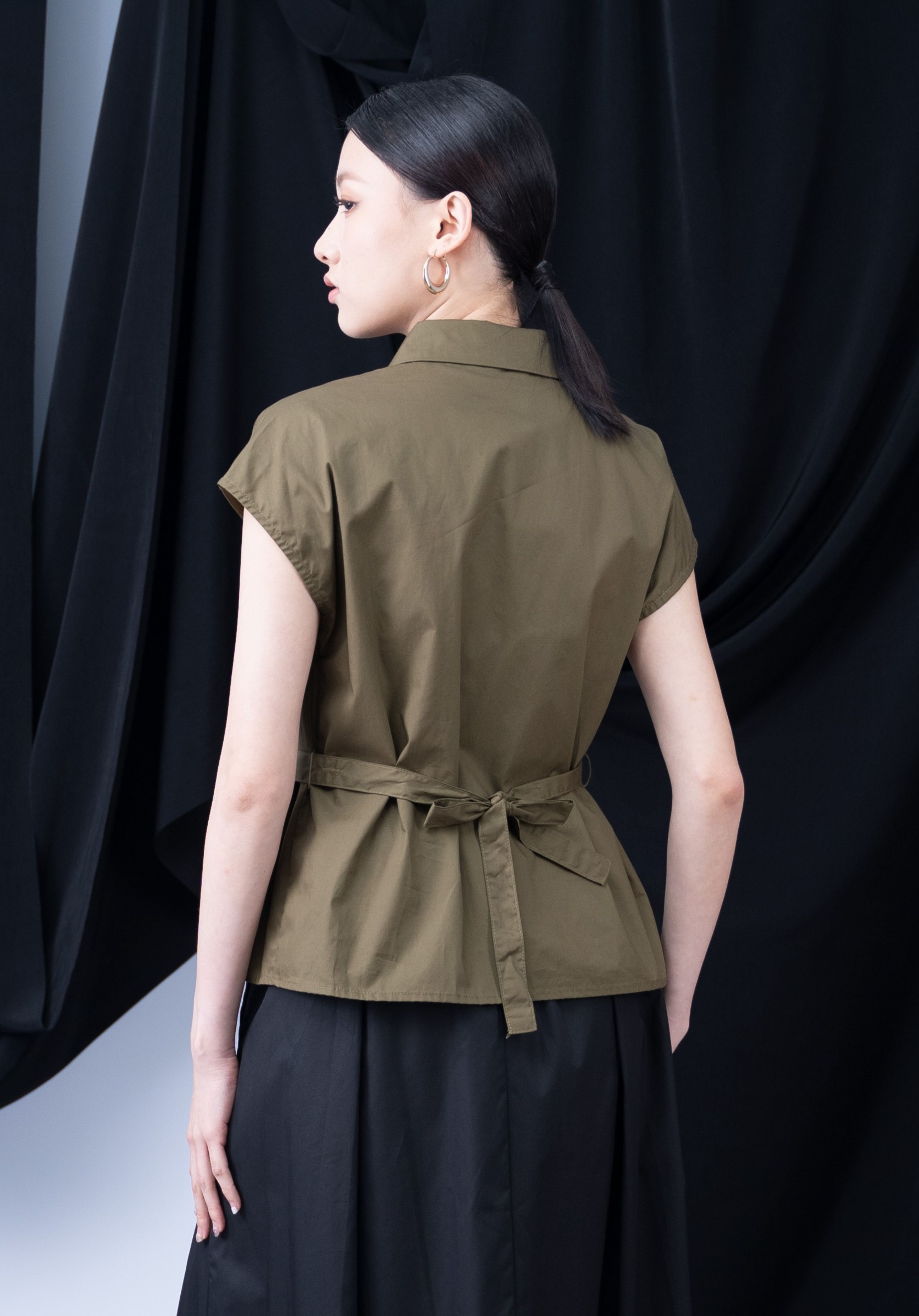 Mysie Capsleeve Top With Front Tie Ribbon