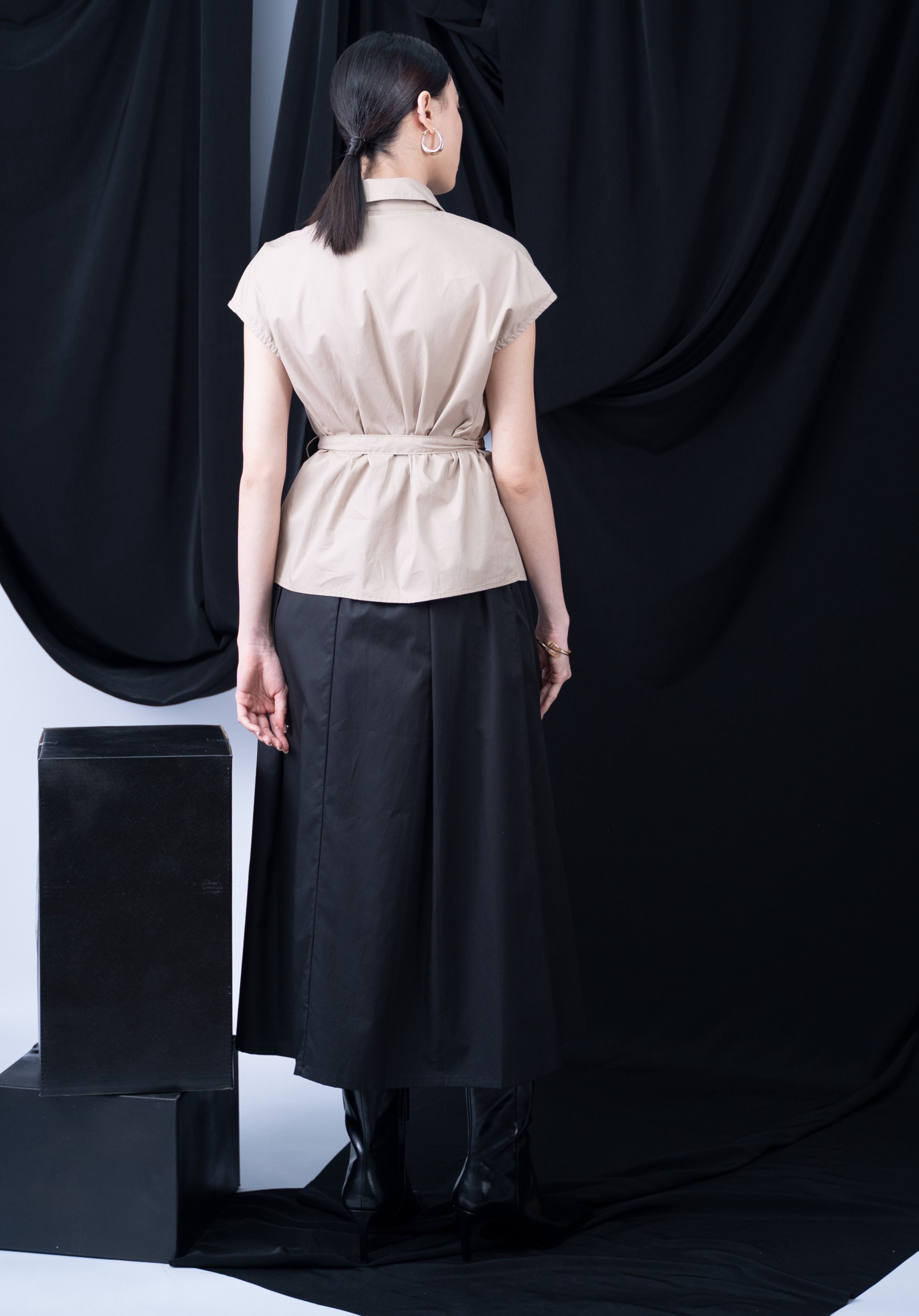 Mysie Capsleeve Top With Front Tie Ribbon